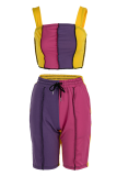 Pink Gray Sexy Solid Patchwork Square Collar Sleeveless Two Pieces