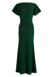 Green Fashion Sexy Solid Basic O Neck Short Sleeve Evening Dress