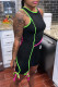 Black Casual Sportswear Solid Patchwork O Neck Regular Rompers