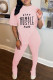 Pink Fashion Casual Print Slit Asymmetrical O Neck Short Sleeve Two Pieces