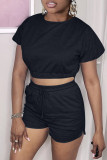 Grey Fashion Casual Solid Bandage Backless O Neck Short Sleeve Two Pieces