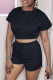 Black Fashion Casual Solid Bandage Backless O Neck Short Sleeve Two Pieces
