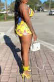 Yellow Vacation Print Patchwork Swimwears