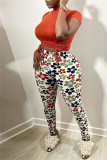 Red Fashion Casual Print Basic Skinny High Waist Pencil Trousers