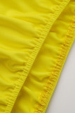 Yellow Sexy Solid Patchwork Fold Asymmetrical U Neck Vest Dress Dresses