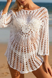 Apricot Sexy Solid Hollowed Out Patchwork Asymmetrical O Neck Tops