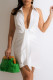 White Fashion Casual Solid Fold Turndown Collar Sleeveless Dress
