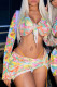Colour Sexy Print Bandage Patchwork See-through V Neck Long Sleeve Three Pieces