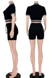 Red Casual Sportswear Solid Embroidered Patchwork Buckle Short Sleeve Two Pieces