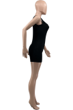 Black Sexy Solid Patchwork V Neck Skinny Rompers