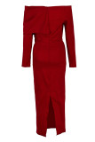 Red Fashion Solid Patchwork With Bow O Neck Evening Dress