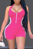 Pink Sexy Casual Solid Patchwork Backless Halter Skinny Romper