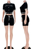 Red Casual Sportswear Solid Embroidered Patchwork Buckle Short Sleeve Two Pieces