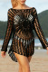 Black Sexy Solid Hollowed Out Patchwork Asymmetrical O Neck Tops