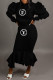 Black Fashion Street Print Letter Hooded Collar Long Sleeve Two Pieces