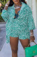Blue Casual Print Patchwork Buckle Turndown Collar Long Sleeve Two Pieces