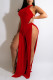 Red Sexy Solid Patchwork Slit Halter Straight Jumpsuits