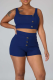 Blue Sexy Solid Patchwork Square Collar Sleeveless Two Pieces