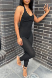 Blue Fashion Sexy Solid Backless Halter Skinny Jumpsuits