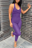Blue Fashion Sexy Solid Backless Halter Skinny Jumpsuits