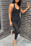 Blue Fashion Sexy Solid Backless Halter Skinny Jumpsuits
