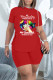 Red Fashion Casual Print Bandage Asymmetrical O Neck Short Sleeve Two Pieces