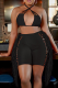 Black Sexy Solid Tassel Halter Sleeveless Two Pieces