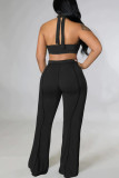 Cyan Sexy Solid Split Joint Backless Asymmetrical Halter Plus Size Two Pieces