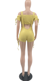 Pink Sexy Solid Patchwork Spaghetti Strap Short Sleeve Two Pieces