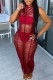 Red Sexy Solid Hollowed Out Patchwork See-through Backless Swimwears Cover Up