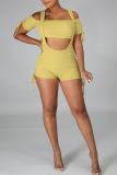 Pink Sexy Solid Patchwork Spaghetti Strap Short Sleeve Two Pieces