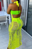 Light Khaki Sexy Solid Hollowed Out Split Joint See-through Backless Swimwears Cover Up