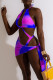 Powder Blue Sexy Print Patchwork Backless Swimwears Three Pieces