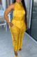 Yellow Sexy Solid Hollowed Out Patchwork See-through Backless Swimwears Cover Up