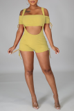 Pink Sexy Solid Patchwork Spaghetti Strap Short Sleeve Two Pieces