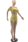Pink Sexy Solid Patchwork Spaghetti Strap Short Sleeve Two Pieces