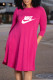 Rose Red Fashion Casual Print Letter O Neck A Line Dresses