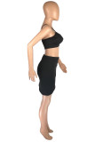 Black Fashion Sexy Solid Bandage Backless Spaghetti Strap Sleeveless Two Pieces