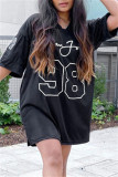 Cream White Fashion Casual Print Basic V Neck Short Sleeve Dress