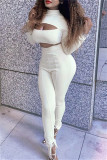 Coffee Fashion Sexy Solid Hollowed Out Patchwork Half A Turtleneck Long Sleeve Two Pieces