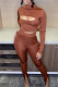 Coffee Fashion Sexy Solid Hollowed Out Patchwork Half A Turtleneck Long Sleeve Two Pieces