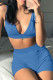 Blue Sexy Casual Solid Basic V Neck Sleeveless Two Pieces