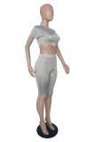 Silver Fashion Casual Solid Bandage Backless O Neck Short Sleeve Two Pieces