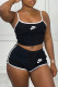 Black Fashion Sportswear Print Patchwork Spaghetti Strap Sleeveless Two Pieces