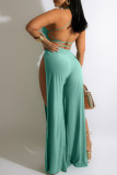 Red Fashion Sexy Solid Bandage Backless Slit O Neck Regular Jumpsuits