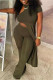 Green Fashion Casual Solid Hollowed Out Asymmetrical O Neck Short Sleeve Two Pieces