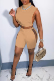Red Sexy Patchwork See-through O Neck Sleeveless Two Pieces