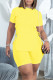 Yellow Casual Solid Patchwork Frenulum Asymmetrical O Neck Short Sleeve Two Pieces