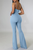 Orange Fashion Sexy Solid Hollowed Out Backless Spaghetti Strap Skinny Jumpsuits