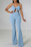 Orange Fashion Sexy Solid Hollowed Out Backless Spaghetti Strap Skinny Jumpsuits